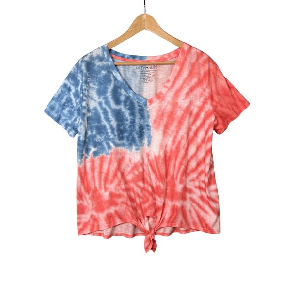 Fifth Sun Womens Tie-Dye Twist Front Patriotic Top Size XXLarge Red White Blue - Picture 1 of 5